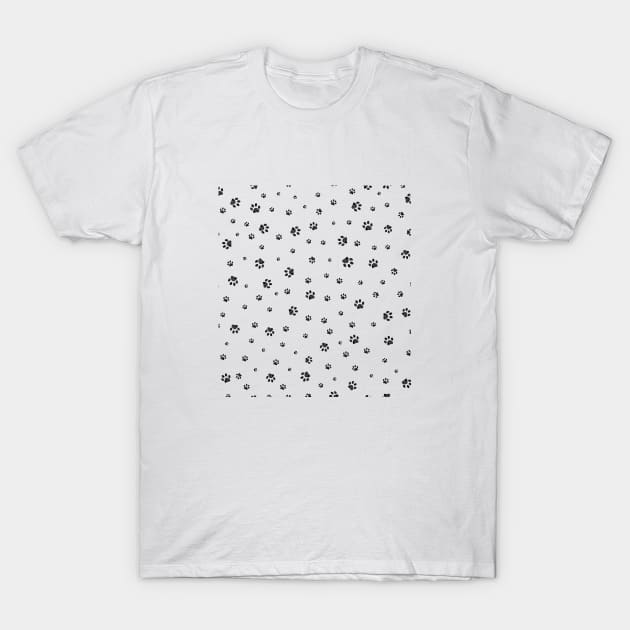 Black doodle paw prints T-Shirt by GULSENGUNEL